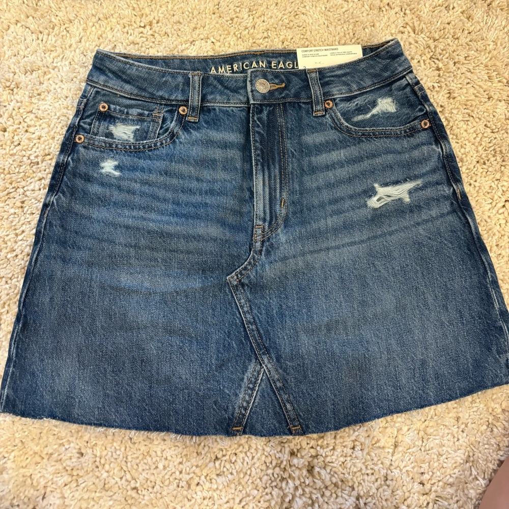 American Eagle Super Hi-Rise A-Line Comfort Stretch Waistband Jean Skirt